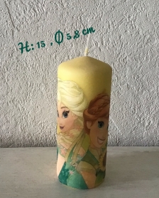 Kerze gelb ♥ 15 cm ♥ Kinderkerze ♥ Geburtstag ♥ angestaubt ♥ Unikat - Anna und Elsa  - Handarbeit kaufen