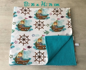 Babydecke ❤️ Decke ❤️ mit Waffelpique ❤️ Geschenk ❤️ Unikate - Teddy im Segelschiff - Handarbeit kaufen