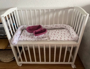 5tlg Babyzimmer Set  ❤️ Bettwäsche  ❤️ Bettschlange ❤️ Unikat - Boho Wolken rosa  - Handarbeit kaufen