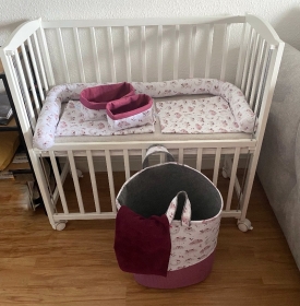 6 tlg Babyzimmer Set ❤️ Bettwäsche ❤️ Bettschlange  ❤️Utensilos ❤️ Wäsche-/Spielzeugkorb - Handarbeit kaufen