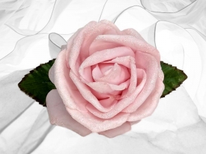 Rose mit Glitzer und Blätter (Einzelstück)