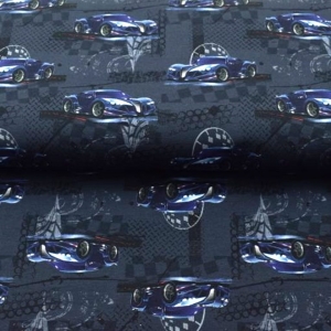 French Terry Druck- Race Car Limited Edition, French Terry Rennauto auf schwarz kaufen für Jungs und Männer Autofans Meterware - Handarbeit kaufen