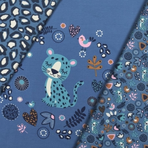 Baumwolljersey Panel Sleeping Panther ca. 87cm x 150 cm, blau kaufen Coupon - Handarbeit kaufen
