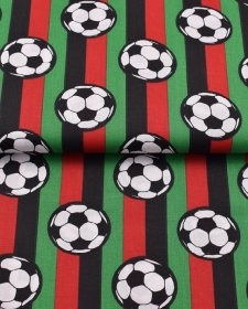 Baumwollstoff Fußbälle rot grün schwarz gestreift mit weißen schwarzen Fußball jungsstoffe Fußballfans - Handarbeit kaufen