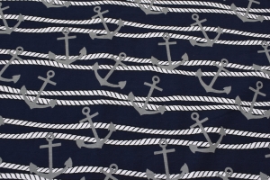 Sweat French Terry Druck Anker & Seil – Premium Collection maritim weiße Seile grauer Anker auf dunkelblau Meterware kaufen - Handarbeit kaufen