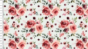 Rest 1,07m Baumwolljersey-Stoff Digitaldruck Romantic Roses auf naturfarbe Jersey Rosen Frühlings-Stoffe Meterware kaufen