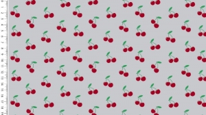 Baumwollstoff Popeline Kirschen – hellgrau - rote Kirschen auf hellgrau 1,50m Breite Frühlings Stoffe kaufen Meterware - Handarbeit kaufen