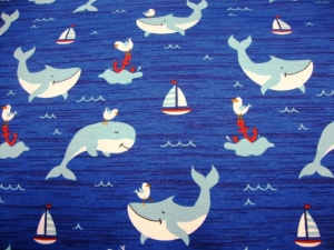 Baumwolljersey Wale, Segelschiffe, Anker und Möven auf blau maritimer Jersey Kinderstoffe Meterware kaufen nähen     - Handarbeit kaufen