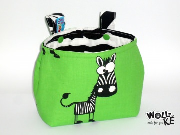 Lenkertasche Hängeutensilo Bettutensilo lustiges Zebra grün - Tasche für Dreirad, Laufrad, Kinderfahrrad, Roller, Kinderbett, Aufbewahrung