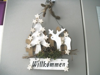  weihnachtliches Türschild, Willkommen, aus Holz mit Elch, rustikal, Geldgeschenk - Handarbeit kaufen