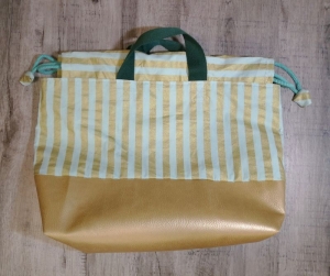 Projekttasche aus Baumwolle mit Kunstlederboden, goldfarben - Handarbeit kaufen