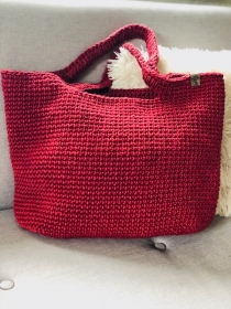 Jute Tasche handgefertigt Shopper gehäkelt Umhängetasche Schultertasche Rot Farbe Geschenkidee - Handarbeit kaufen