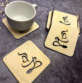 Untersetzer aus Holz 6 Stück mit Halter für eine Tasse Kaffee oder Tee, Einweihungsgeschenk, Lasergeschnitten - Handarbeit kaufen