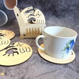 Untersetzer aus Holz 8 Stück mit Halter für eine Tasse Kaffee oder Tee, Einweihungsgeschenk, Lasergeschnitten  - Handarbeit kaufen