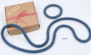 Handgemachtes Häkelkette, Blau/ Türkis gehäkelte Perlenkette