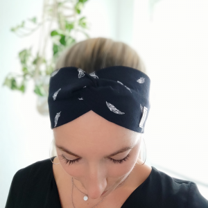 Haarband Federn Schwarz Weiß Stirnband Knotenhaarband Damen - Handarbeit kaufen