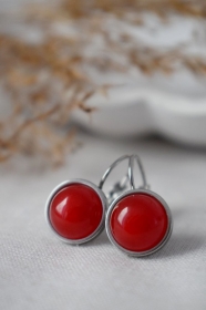 Ohrringe rote Jade Edelstein 10mm runde Edelstahl Lever-back Hängeohrringe - Handarbeit kaufen
