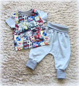 PUMPHOSE Set Shirt Pumphose/Mitwachshose Baby Gr. 68 grau Street Style - Handarbeit kaufen