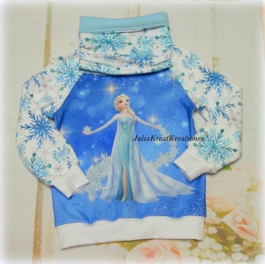 EISKÖNIGIN SCHNEEFLOCKEN Frozen Elsa Sweatshirt Langarmig Shirt Pullover mit Loop Gr. 98 blau/weiß - Handarbeit kaufen