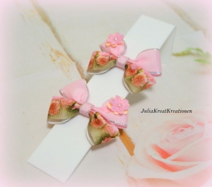 Haargummis Haarschmuck Schleifen rosa Blumen Rosen 2 St. für Mädchen mit Applikation - Handarbeit kaufen