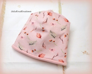 Babymütze Beanie Mütze für Neugeborene rosa mit Blümchen Gr. 36-40 (0-3 Monaten)  - Handarbeit kaufen