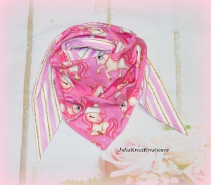 XXL Tuch Mädchen Wendehalstuch Dreiecktuch Schal 1,30m x 0,80m x 0,80m Einhorn pink - Handarbeit kaufen