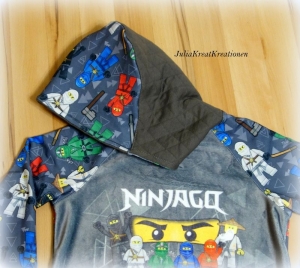 Sweat Shirt Hoodie Pullover Kapuze Gr. 128 Ninjago grau  - Handarbeit kaufen