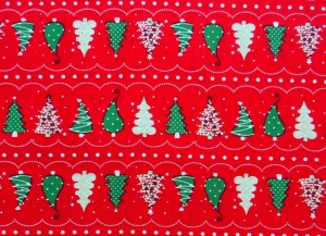 ✂ Patchworkstoff Meterware Weihnachtsstoffe Tante Ema Tannenbäume auf rotem Grund - Handarbeit kaufen