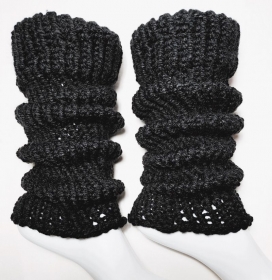 1 Paar Beinstulpen, gestrickt, schwarz, Handarbeit, Polyacryl, 40 cm  dehnbar Accessoire - Handarbeit kaufen
