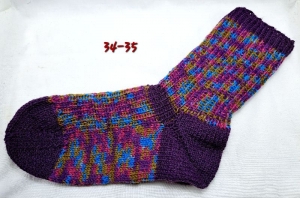 handgestrickte Socken, Grösse 34/35,  1 Paar  lila-bunt meliert, Sockenwolle - Handarbeit kaufen