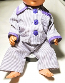 genähter Puppen-Schlafanzug weiß-grau-lila Größe 43-46 cm - Handarbeit kaufen