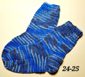  handgestrickte Socken, Gr. 24-25, 1 Paar grau-blau-braun meliert, Sockenwolle   - Handarbeit kaufen