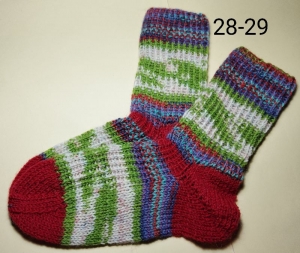  handgestrickte Socken, Größe 28-29,      1 Paar  rot-grün-blau gestreift, Sockenwolle  - Handarbeit kaufen