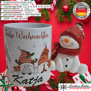 Namen Tasse Keramik Personalisiert Weihnachten Christmas Geschenk-Idee Gnome