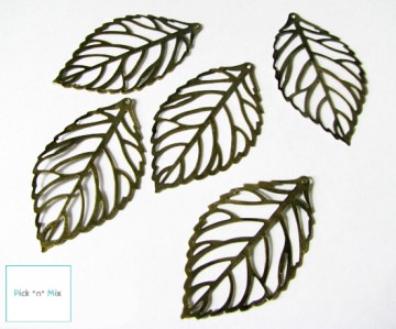5x filigrane Blätter bronzefarben * Blatt Anhänger
