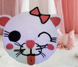 runde Teppich, Handgemachter Häkelteppich für Kinderzimmer, Kitty Anime Teppich - Handarbeit kaufen
