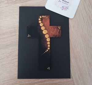 ♡ handgefertigte Klappkarte mit Holz-Applikation Kreuz in Dotting Art (Punktmalerei) - Handarbeit kaufen