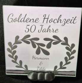 Spiegel gelasert zur Goldenen Hochzeit mit passendem Ständer - Handarbeit kaufen