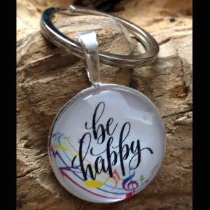 Schlüsselanhänger Cabochon - be happy - Freude schenken - (25mm) - Glücksbringer