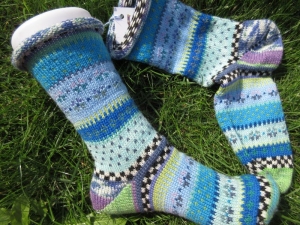 Bunte Socken Gr. 39/40 - gestrickte Socken in nordischen Fair Isle Mustern