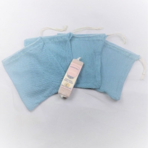 Seifensäckchen aus Bio-Baumwolle Soft Tüll, hellblau, incl. 1 Stück Duschseife - Handarbeit kaufen