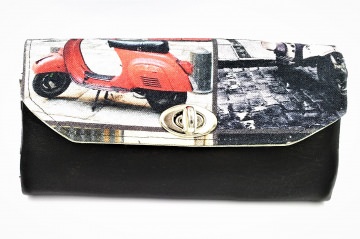 Geldbörse ☆ Nostalgie Roller ☆ Baumwollstoff-Kunstleder Kombination als große Geldtasche -Portemonnaie