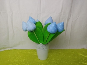 Stoff Tulpe einzeln in Blau und Blau mit Punkten - Handarbeit kaufen