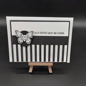 Beileidskarte Schmetterling schwarz weiß Querformat  - Handarbeit kaufen