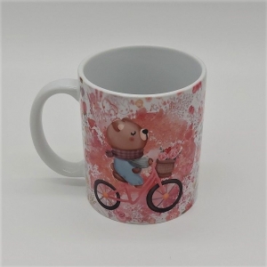 Kaffeetasse aus Keramik Motiv süßer Bär auf Fahrrad - Handarbeit kaufen