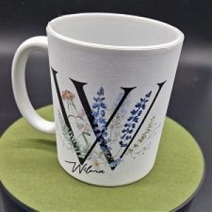 Kaffeetasse aus Keramik Motiv Wildblumen Watercolor personalisiert Buchstabe W - Handarbeit kaufen