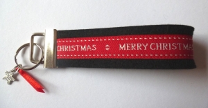 Schlüsselanhänger - MERRY CHRISTMAS rot - Wollfilz schwarz
