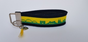 Schlüsselanhänger - KÖLN CITY-SKYLINE gelb-grün - Wollfilz schwarz 
