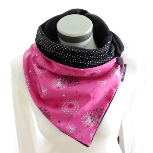 Milo-Schaly  Wickelschal Pusteblume pink schwarz Fleece warmer Schal Knopfschal  
