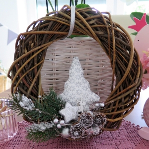 Türkranz Weihnachten Tannenbaum Advent weiß silberfarben Weihnachtsdeko Winter